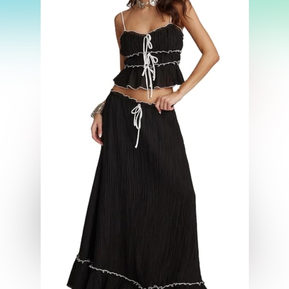 Two piece black tank and skirt set